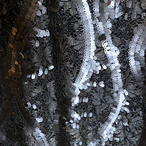 ANNE FONTAINE BLACK SEQUIN MESH PAMILA DRESS WITH EXPOSED BACK ZIPPER LINED, 38 - Picture 6 of 8